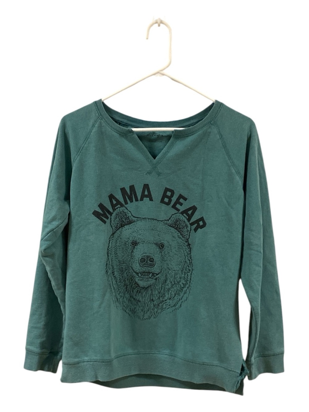 Mama Bear Graphic Relaxed Fit Raglan Sweatshirt - Teal Green Size S Comfy Casual